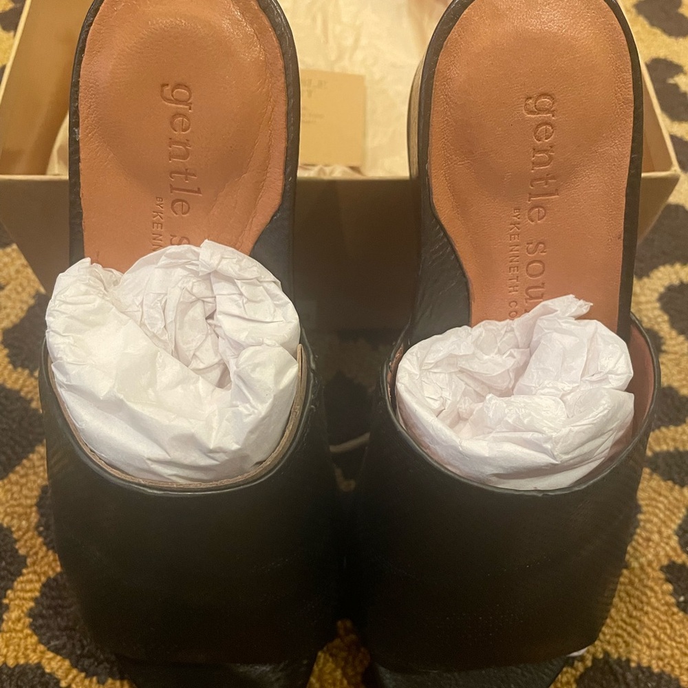 Gentle Souls Black Judith Wedge Slide Sandals